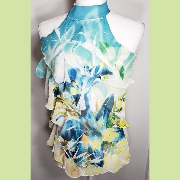 IZ Byer Floral Print Tiered Halter Neck Tank Top - Picture 1 of 7